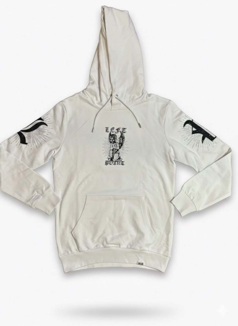 Left Point White Angel Skimask Rhinestone Graphics Hoodie